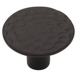 Cabinet Knob, Round, Hammered Flat Black, 1/1-8-In., 2-Pk.