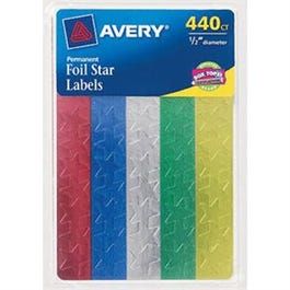 Star Labels, Foil, 1/2-In., 440-Ct.