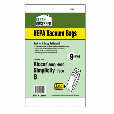 Clean Obsessed Riccar Vacuum Cleaner Bags, Type B HEPA