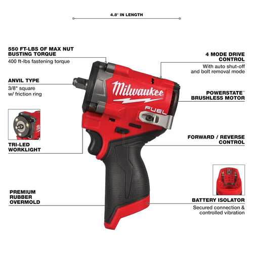 Milwaukee M12 FUEL™ Stubby 3/8 Impact Wrench