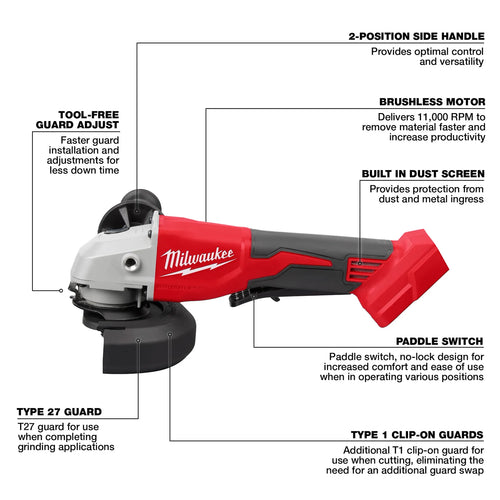 Milwaukee M18™ Brushless 4-1/2 / 5 Cut-Off Grinder, Paddle Switch
