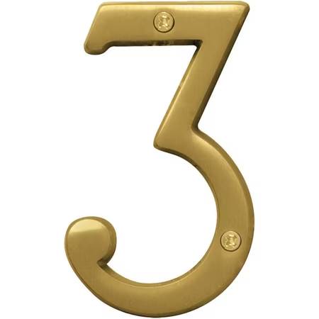 Hy-Ko Prestige Series 4 In. Brushed Brass House Number Three