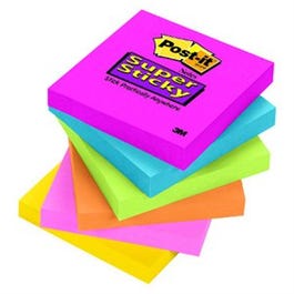 Post-It Notes, Super Sticky, Assorted Colors, 3 x 3-In., 90-Ct.