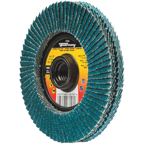 Forney 4-1/2 In. x 5/8 In.-11 Spin-On 60/120-Grit Type 29 Double-Sided Angle Grinder Flap Disc