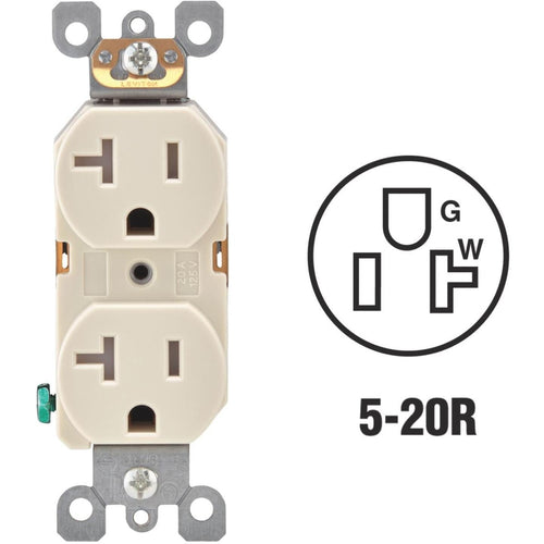 Leviton 20A Light Almond Tamper Resistant Residential Grade 5-20R Duplex Outlet