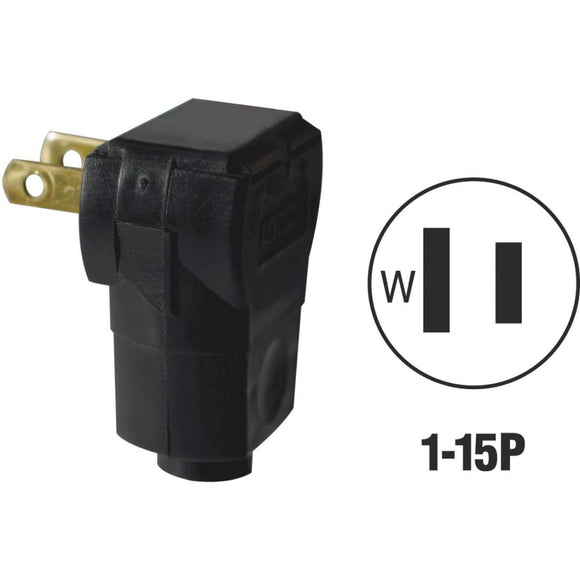 Leviton 15A 125V 2-Wire 2-Pole Angle Cord Plug, Black