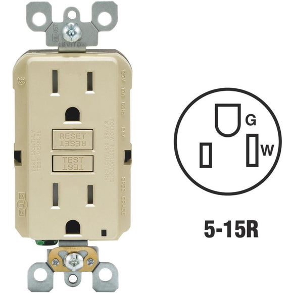 Leviton SmartlockPro Self-Test 15A Ivory Commercial Grade Tamper Resistant 5-15R GFCI Outlet