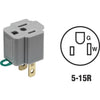 Leviton 15A 125V Gray Grounding Cube Tap Outlet Adapter